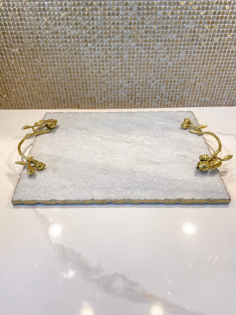 Inspire Me! Home Decor Large Marble Tray With Gold Pomegranate Handles