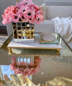 Inspire Me! Home Decor White Marble Tray W/ Gold Textured Edge (2 Size)