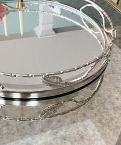 Inspire Me! Home Decor Silver Mirrored Leaf Tray