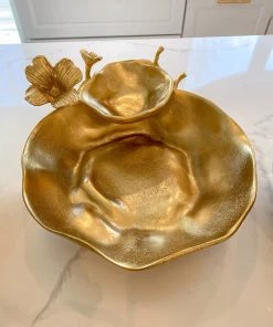 Inspire Me! Home Decor Two Tier Chip And Dip Gold Floral Bowl