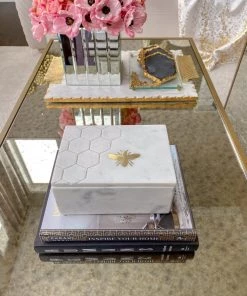 Inspire Me! Home Decor Marble Box With Metal Bee Inlay