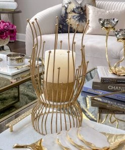 Inspire Me! Home Decor Gold Metal And Marble Hurricane Candle Holder