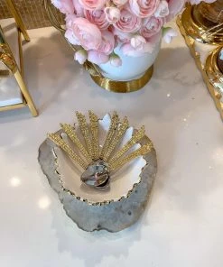 Inspire Me! Home Decor White & Gold Ceramic Spoon/Candle Holder