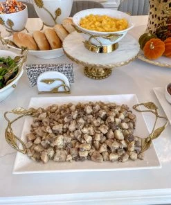 Inspire Me! Home Decor White Ceramic Tray With Gold Leaf Handles