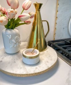 Inspire Me! Home Decor Marble Spice Bowl W/ Gold Rim And Gold Spoon