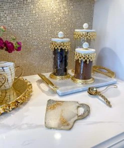 Inspire Me! Home Decor Gold Beaded Canisters W/ Marble Lid (3 Sizes)