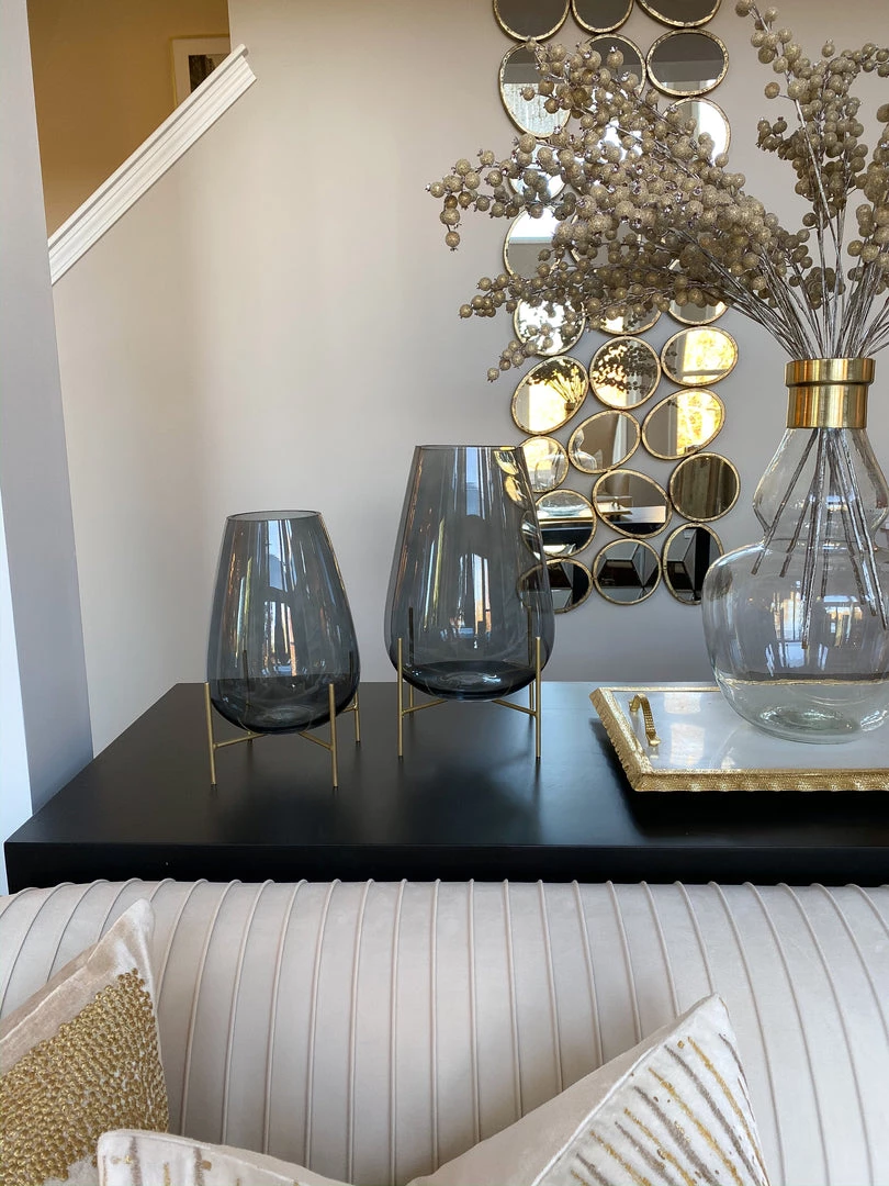 Inspire Me! Home Decor Smoke Grey Glass Planter On Gold Stand (2 Sizes)