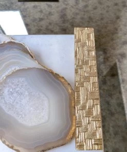 Inspire Me! Home Decor Beige Stone Agate Coasters W/ Gold Edge ( Set Of 4)