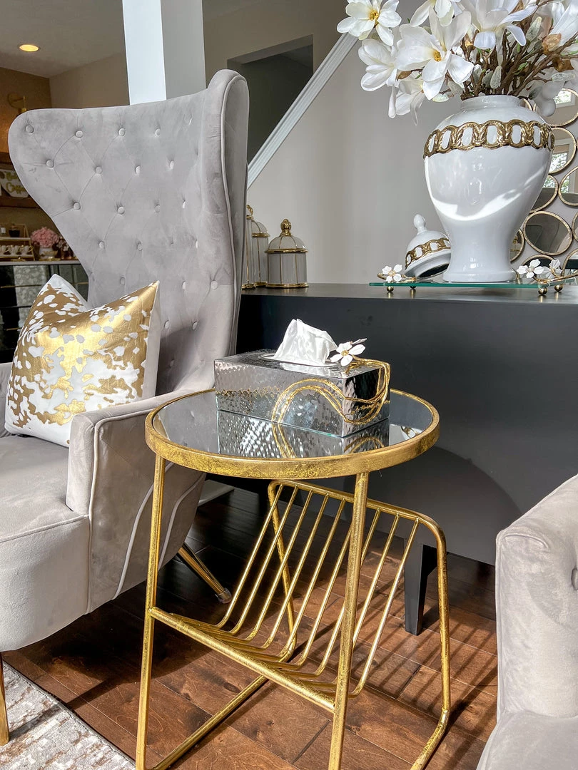 Inspire Me! Home Decor Silver Tissue Box Cover With White Jeweled Flower Details