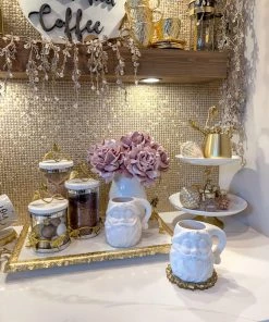 Inspire Me! Home Decor White Ceramic Pitcher With Gold Flower Handle