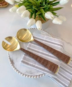 Inspire Me! Home Decor Gold Servers W/ Rattan Handle