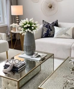 Inspire Me! Home Decor Marble Tray W/ Silver Edge And Textured Handles