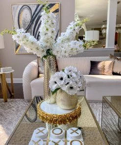 Inspire Me! Home Decor Round Marble Tray With Gold Floral Edge