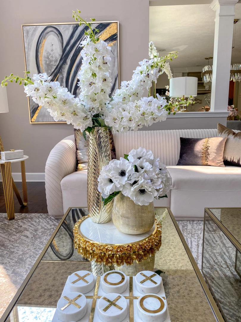 Inspire Me! Home Decor Round Marble Tray With Gold Floral Edge