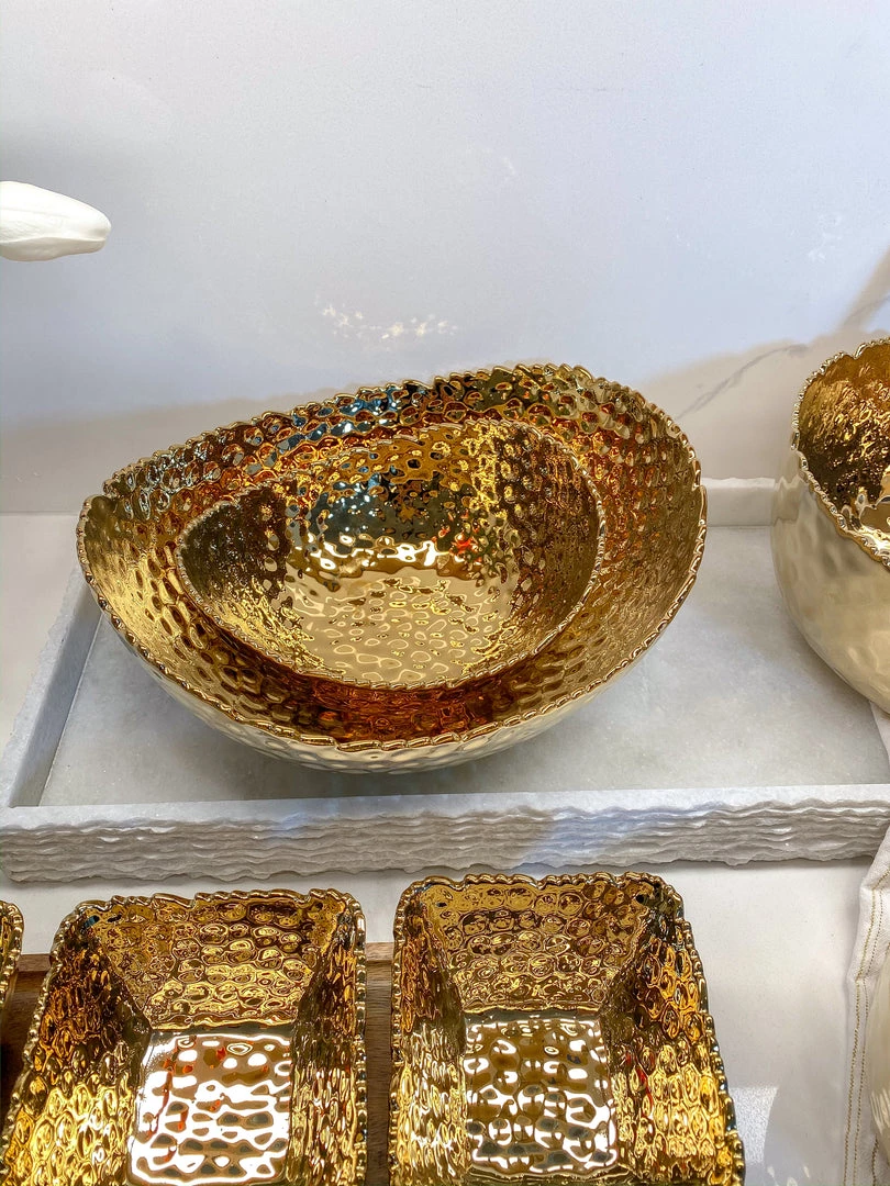 Inspire Me! Home Decor Gold Oval Hammered Porcelain Bowl