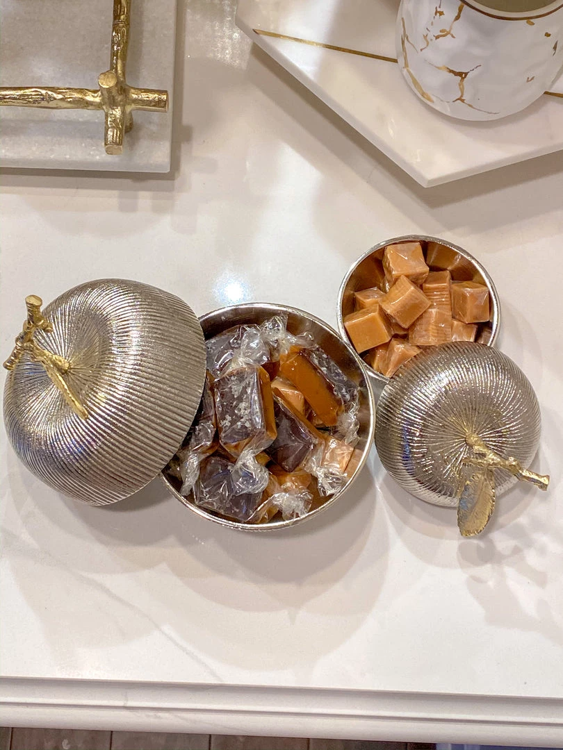 Inspire Me! Home Decor Silver And Gold Apple Shaped Snack Jar (2 Sizes)