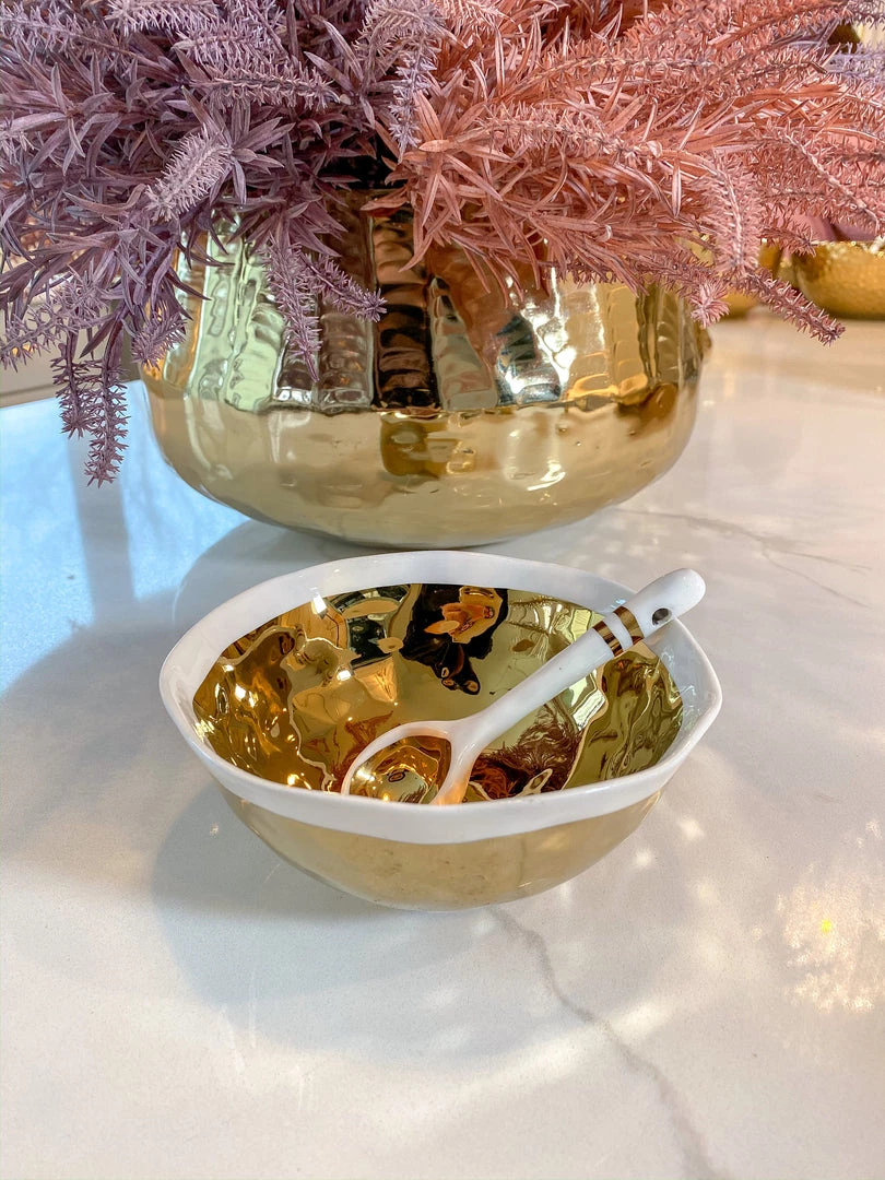 Inspire Me! Home Decor Gold And White Snack Bowl And Spoon Set
