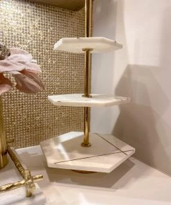Inspire Me! Home Decor Three Tiered Marble Stand With Gold Inlay