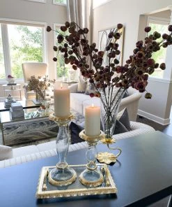 Inspire Me! Home Decor Glass Candle Holders With Gold Ruffle Detail (2 Sizes)