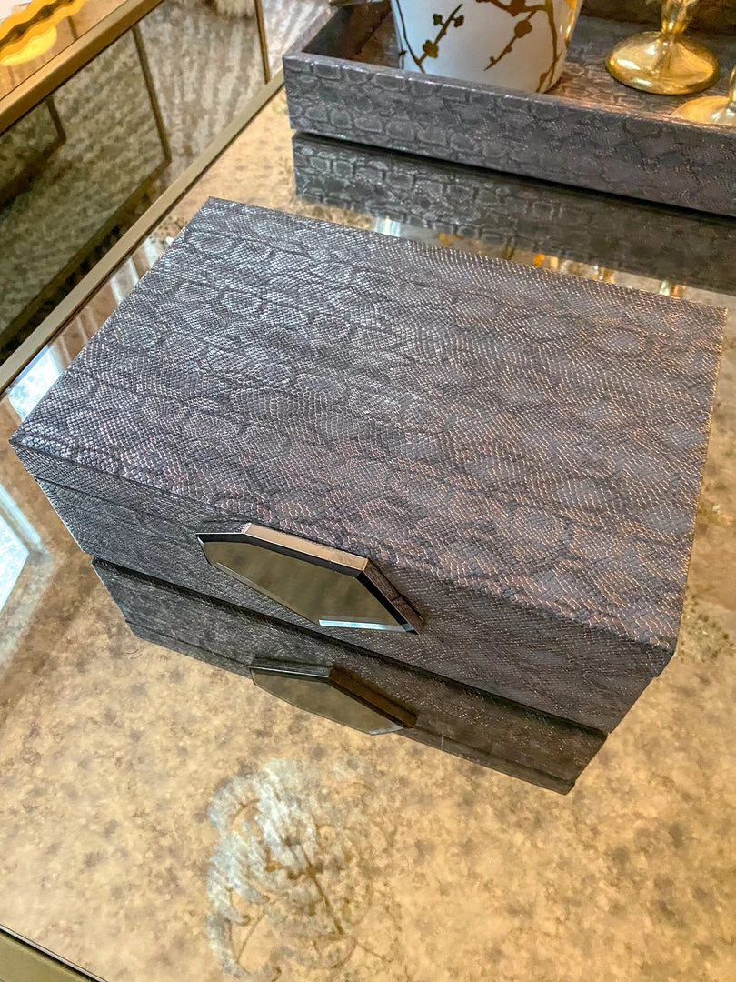 Inspire Me! Home Decor Grey Faux Leather Decorative Box With Abstract Medallion