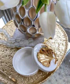 Inspire Me! Home Decor Gold Leaf And White Trinket Box