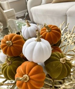 Inspire Me! Home Decor Orange Velvet Mini Pumpkin With Gold Stem