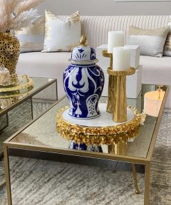 Inspire Me! Home Decor Blue And White Ceramic Ginger Jar With Gold Details