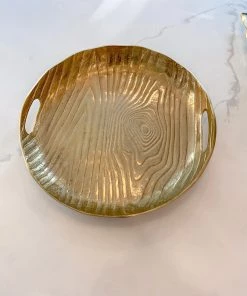 Inspire Me! Home Decor Gold Metal Wood Pattern Round Tray