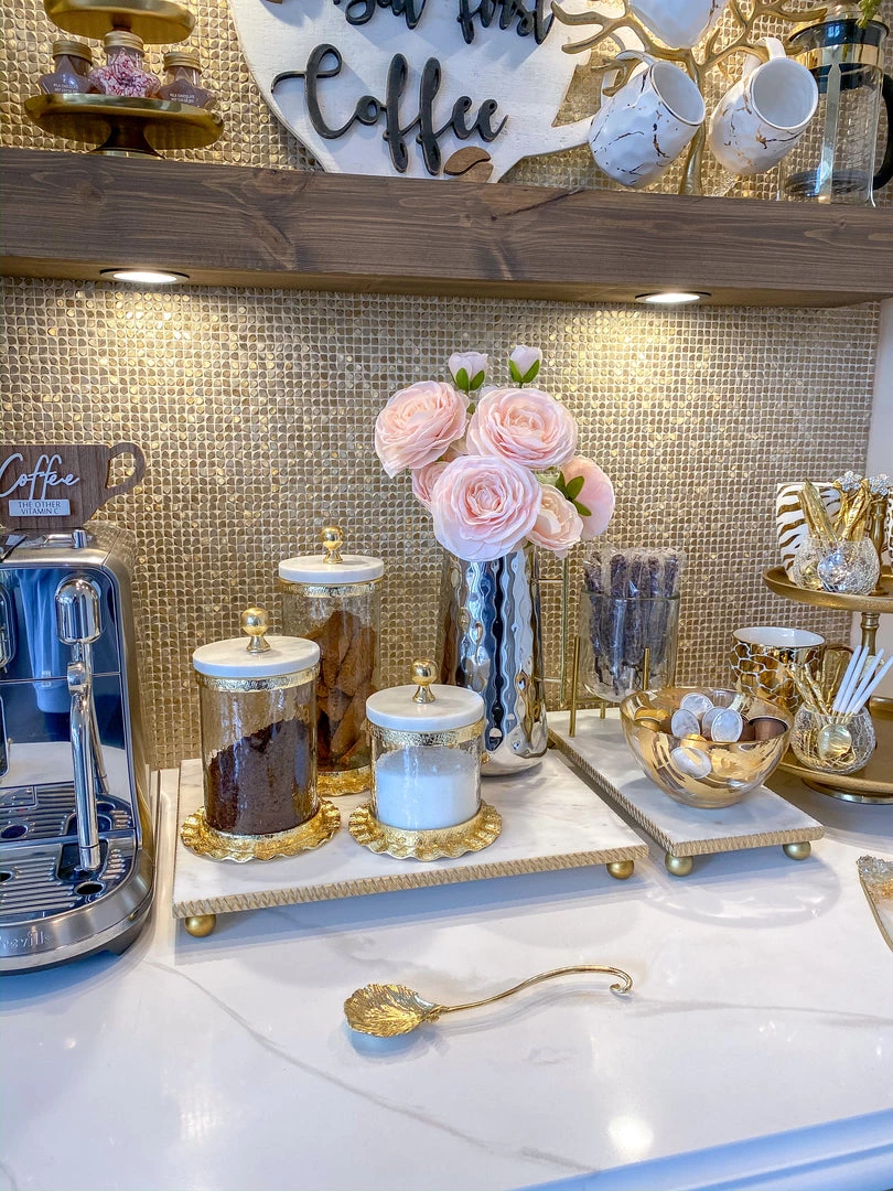 Inspire Me! Home Decor Gold Ripple Canister W/ Marble Lid (3 Sizes)