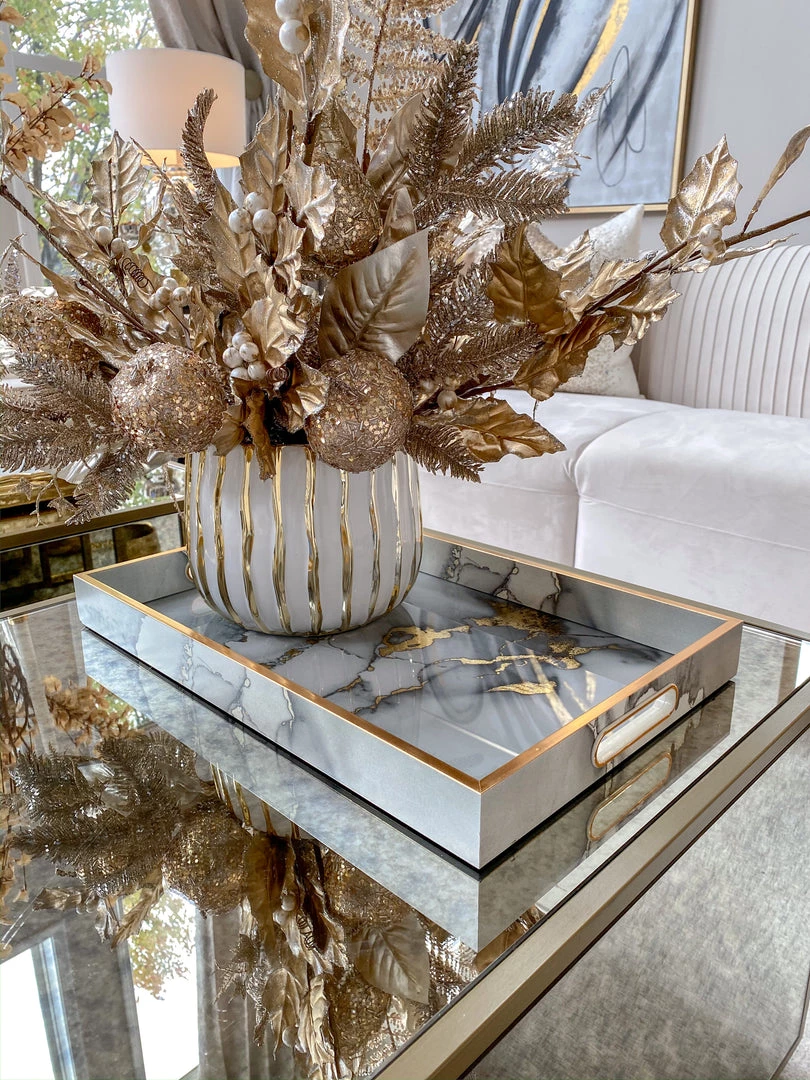 Inspire Me! Home Decor Marble Tray With Gold Edges And Metallic Marble Pattern (2 Sizes)