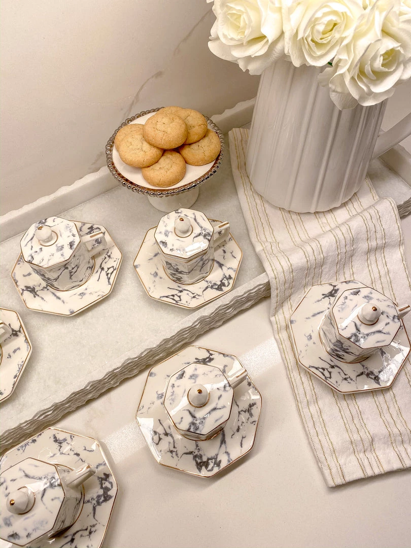 Inspire Me! Home Decor Gold Marbled Hexagon Espresso Tea Set Of 6