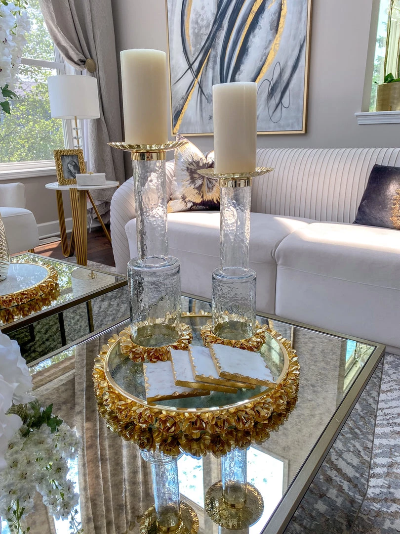 Inspire Me! Home Decor Round Glass Tray With Gold Floral Edge