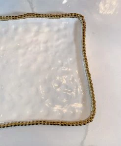 Inspire Me! Home Decor Gold And White Beaded Square Platter