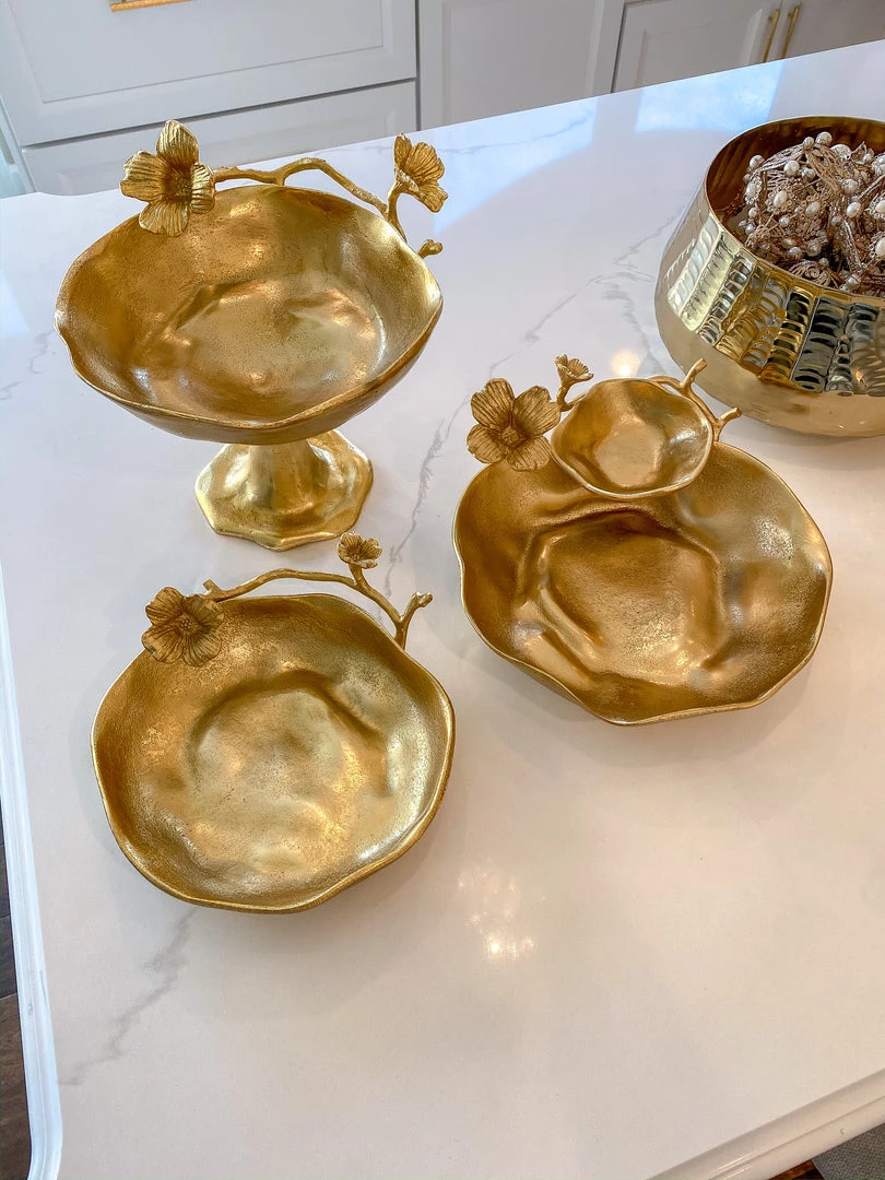Inspire Me! Home Decor Gold Floral Bowl On Pedestal