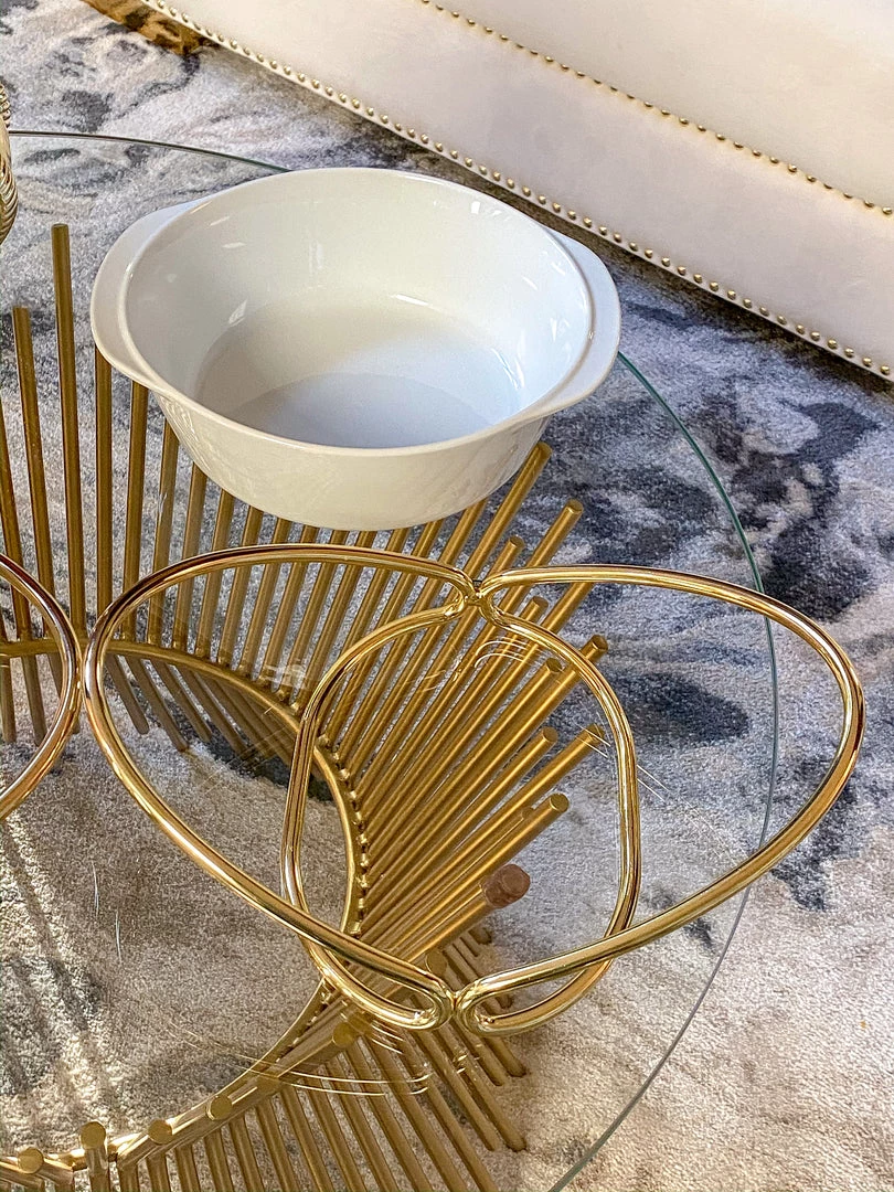 Inspire Me! Home Decor KITCHEN Round Porcelain Serve-ware With Metal Base