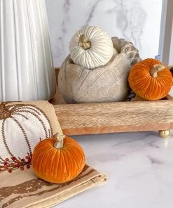Inspire Me! Home Decor Mini Cream Velvet Decorative Pumpkin