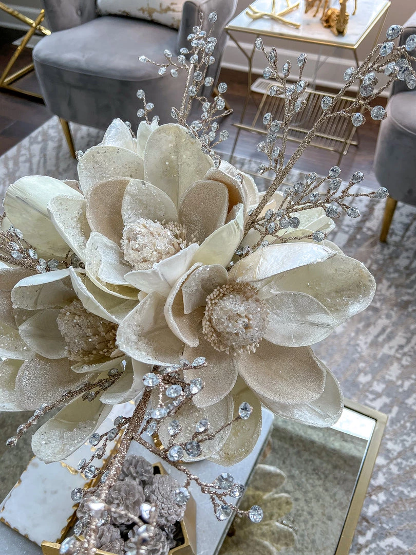 Inspire Me! Home Decor Floral Stems Large White Beaded Magnolia Stem