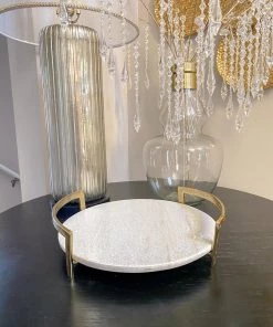 Inspire Me! Home Decor Gold Modern Handle Round Marble Tray