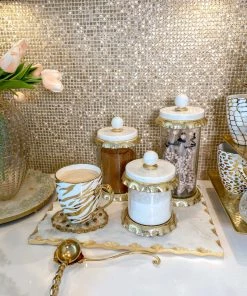 Inspire Me! Home Decor Marble & Gold Hammered Canisters