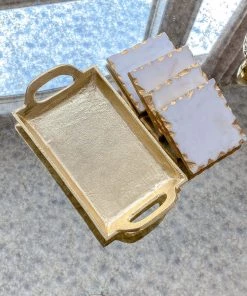 Inspire Me! Home Decor Marble Coasters W/ Gold Trim And Tray Set