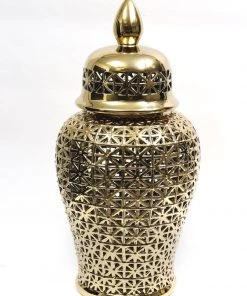 Inspire Me! Home Decor Ginger Jars Extra-Oversized Gold Pierced Patterned Floor Ginger Jar