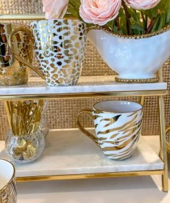 Inspire Me! Home Decor Set Of 4 - 19 Oz Gold Metallic Pattern Print Mugs