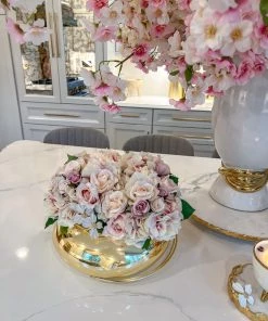 Inspire Me! Home Decor Large Gold Round Bowl Vase With White Jeweled Flower Details