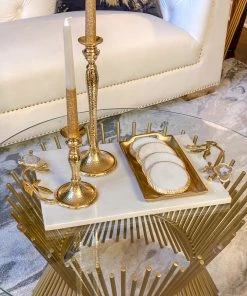 Inspire Me! Home Decor Marble Tray With Gold Agate Handles