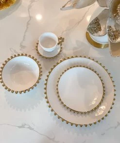 Inspire Me! Home Decor White And Gold Beaded Dinner Set