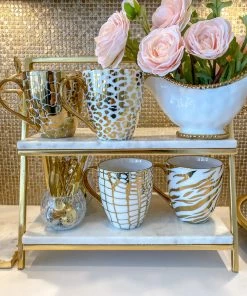 Inspire Me! Home Decor Set Of 4 - 19 Oz Gold Metallic Pattern Print Mugs