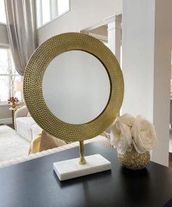 Inspire Me! Home Decor Gold Hammered Texture Tabletop Mirror W/ Marble Base