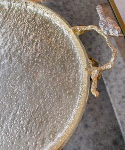 Inspire Me! Home Decor Large Gold Hammered Decorative Tray With Silver Birds