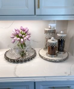 Inspire Me! Home Decor Silver Beaded Canisters W/ Marble Lid (3 Sizes)