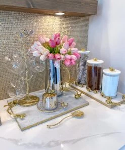 Inspire Me! Home Decor Large Marble Tray With Gold Pomegranate Handles